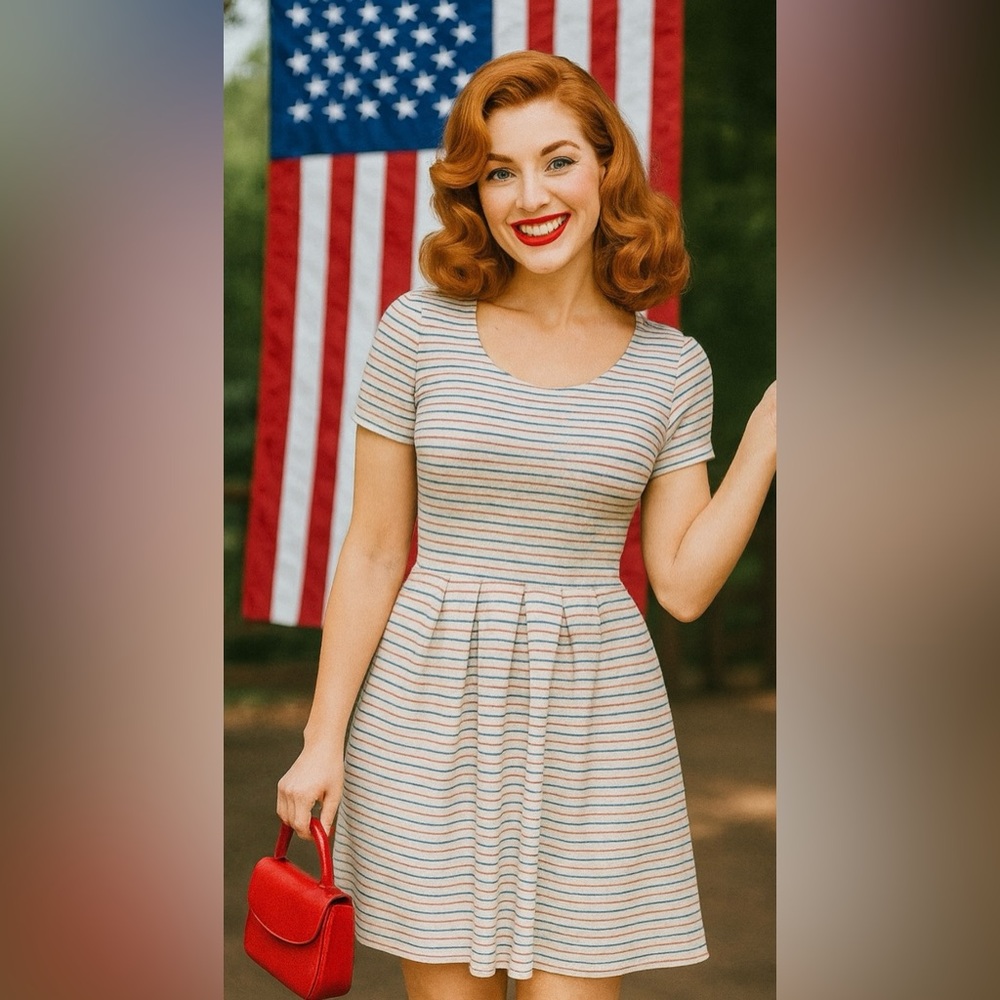 James Draper RSVP Red, White & Blue Striped Flare Mini Dress, Size XL, EUC! - Picture 3 of 16